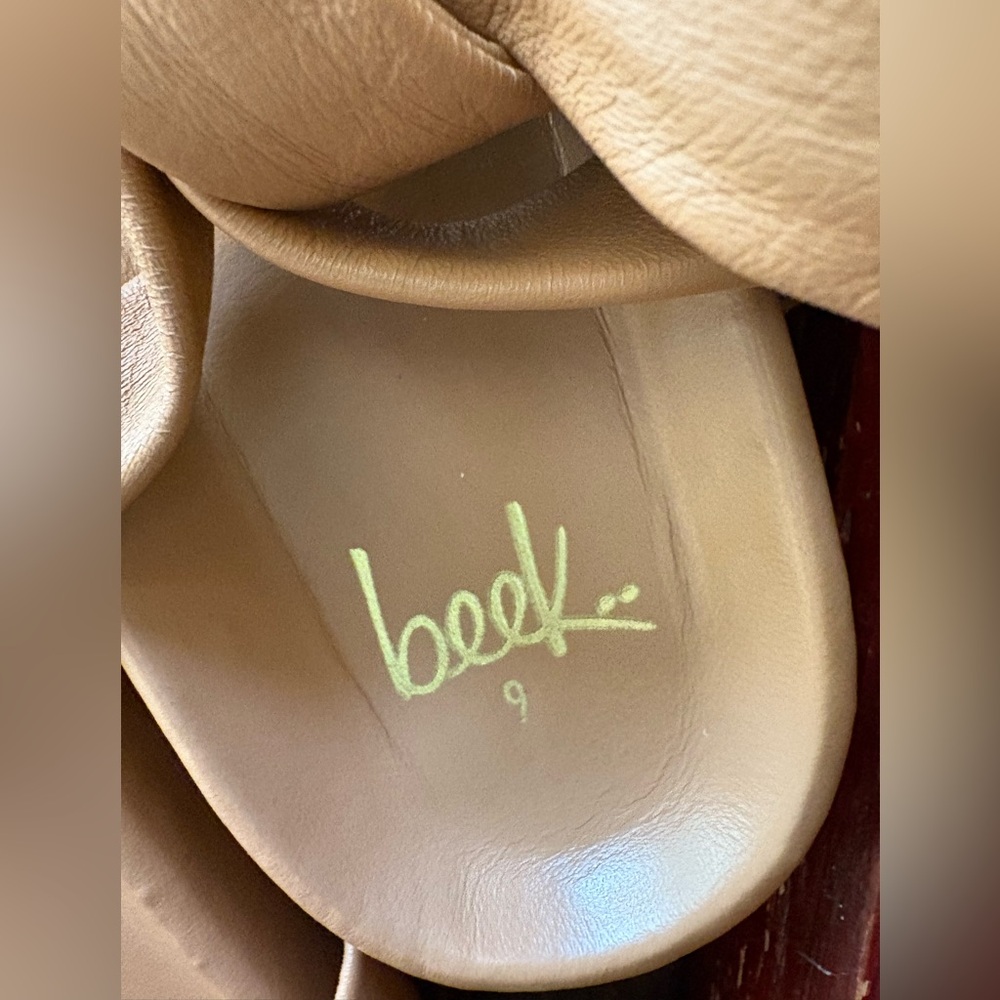 Beek Tan leather platform ankle wrap memory foam Sandals worn once 9 - Picture 3 of 4